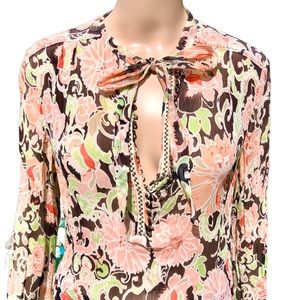 Elie Tahari floral semi sheer tunic Sz m